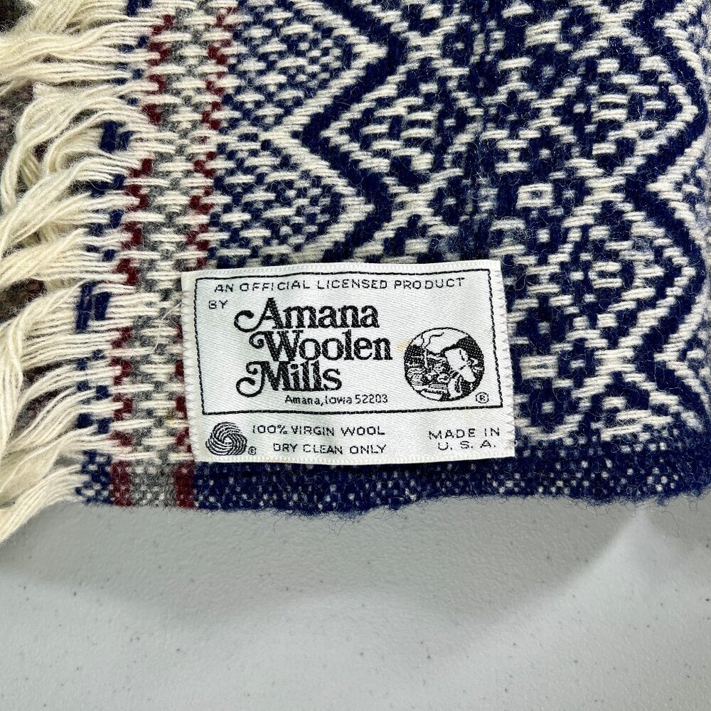 Vintage Amana Wool Throw Blanket - Fair Isle Nordic - Amana Woolen Mill